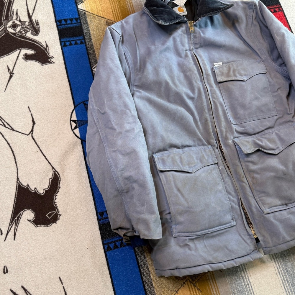 Carhartt Arctic Quilt Lined Duck Traditional Coat Blue Gray Vintage Made in USA - Picture 9 of 16